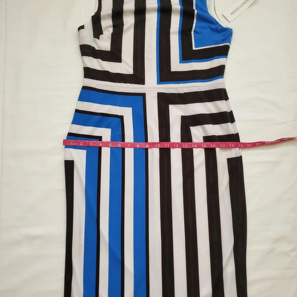 Maggy London Womens Stripe Printed Sleeveless Sheath Jersey Midi Dress Sz 10 NWT - Picture 12 of 14